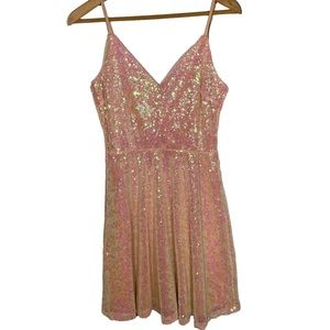 Pink champagne Sequins Dress Spaghetti straps Medium Shiny dress New Years